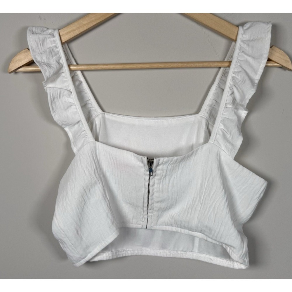 Pink Lily White Ruffle Strap Crop Tank - Picture 3 of 7